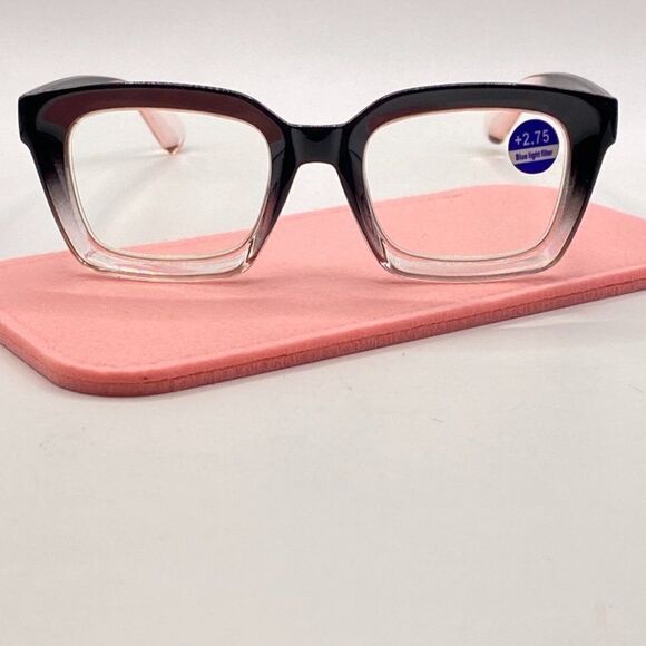 0956 Claudia 2.75 Black Pink Gradient Reading Glasses Square Concave Readers NWT - Picture 2 of 10